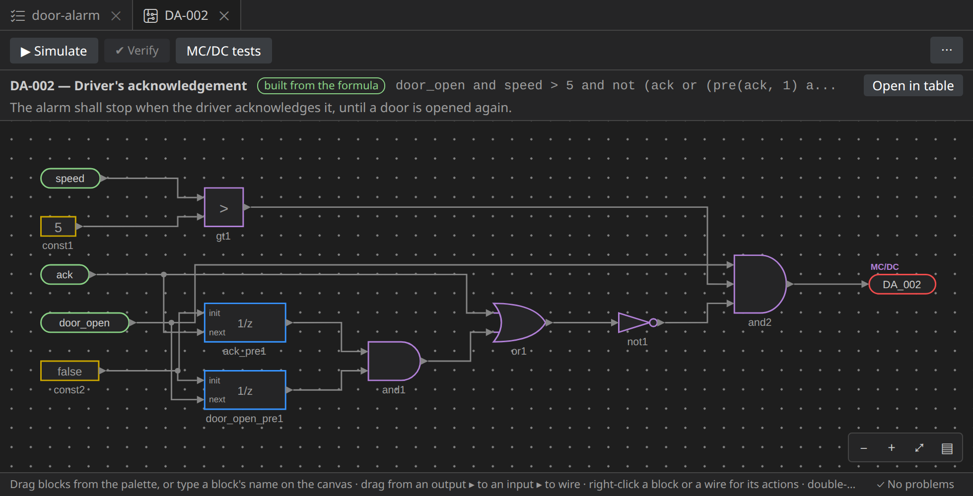 The circuit built from DA-002's formula